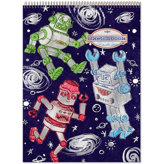 eeBoo Silver Robots Spiral Sketchbook, 8.5" x 11"